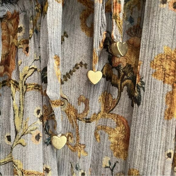 Auth Zimmermann Blue Floral Print Crinkled Chiffon Ruffled Drawstring Dress XS - Picture 9 of 10